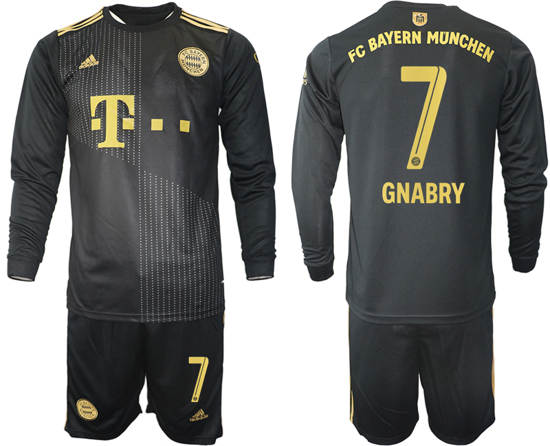 Men 2021-2022 Club Bayern Munich away black Long Sleeve #7 Soccer Jersey->bayern munich jersey->Soccer Club Jersey